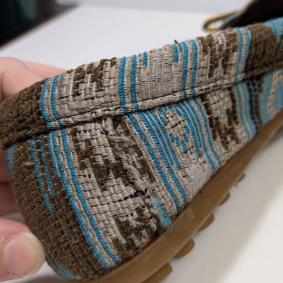 Minnetonka Baja Aztec Tribal Print Turquoise Geometric Hardsole Moccasin 8.5 - Picture 8 of 14
